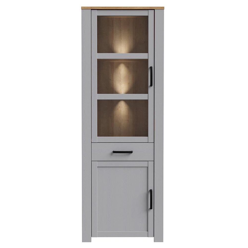 Bemidji LED Wooden Display Cabinet With 1 Drawer In Grey Oak