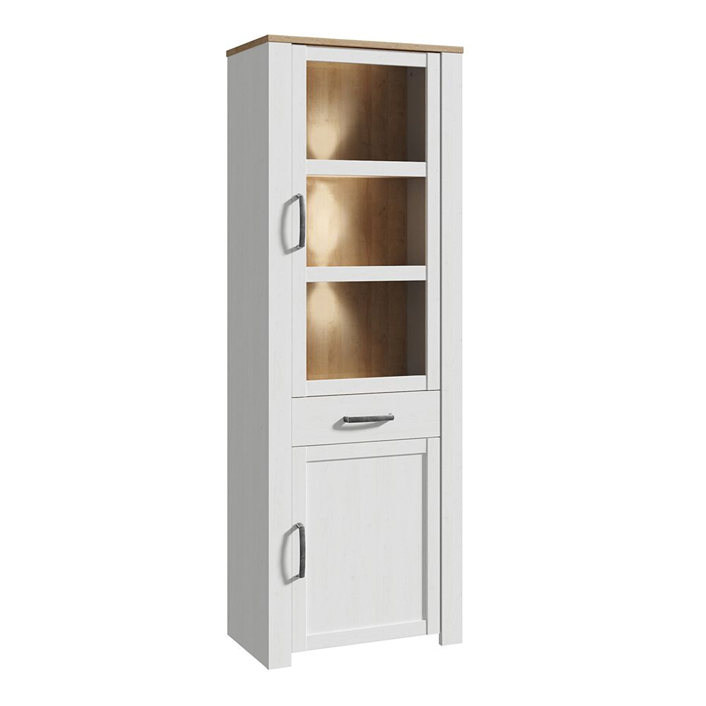 Bemidji LED Wooden Display Cabinet With 1 Drawer In White Oak