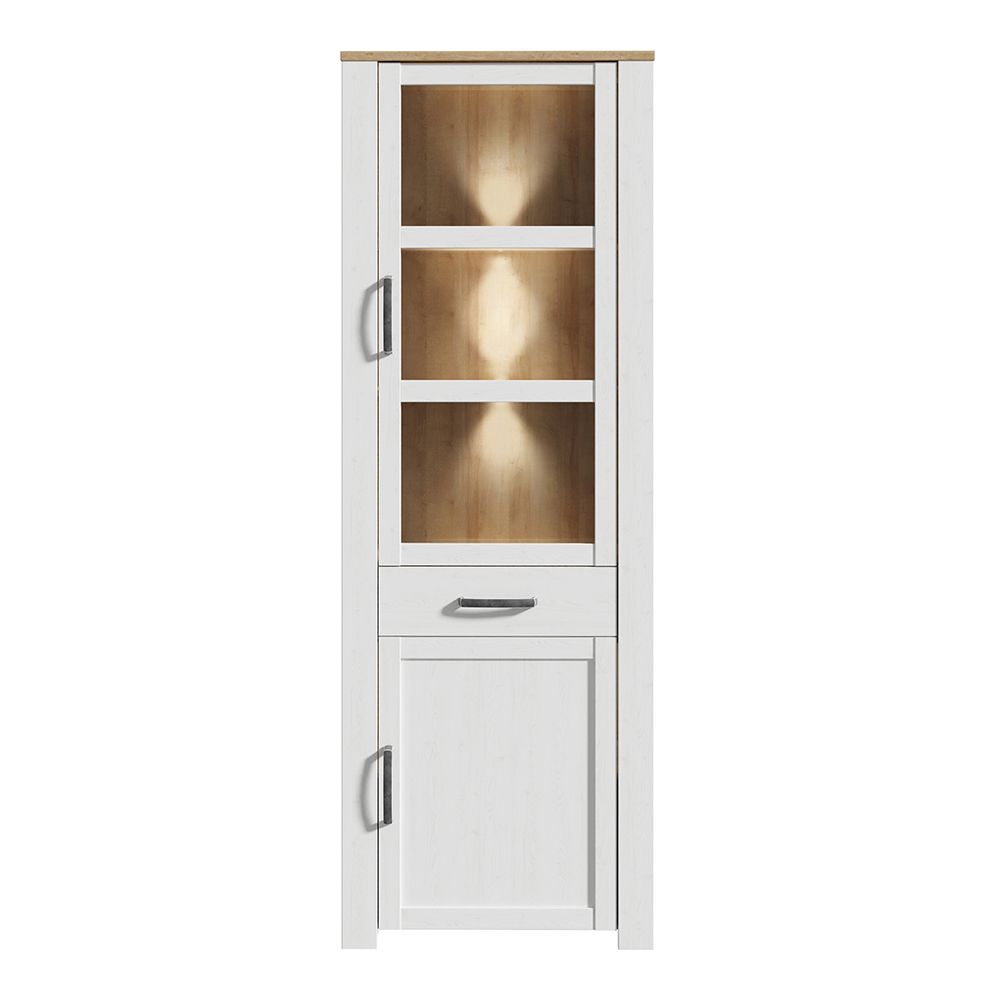 Bemidji LED Wooden Display Cabinet With 1 Drawer In White Oak
