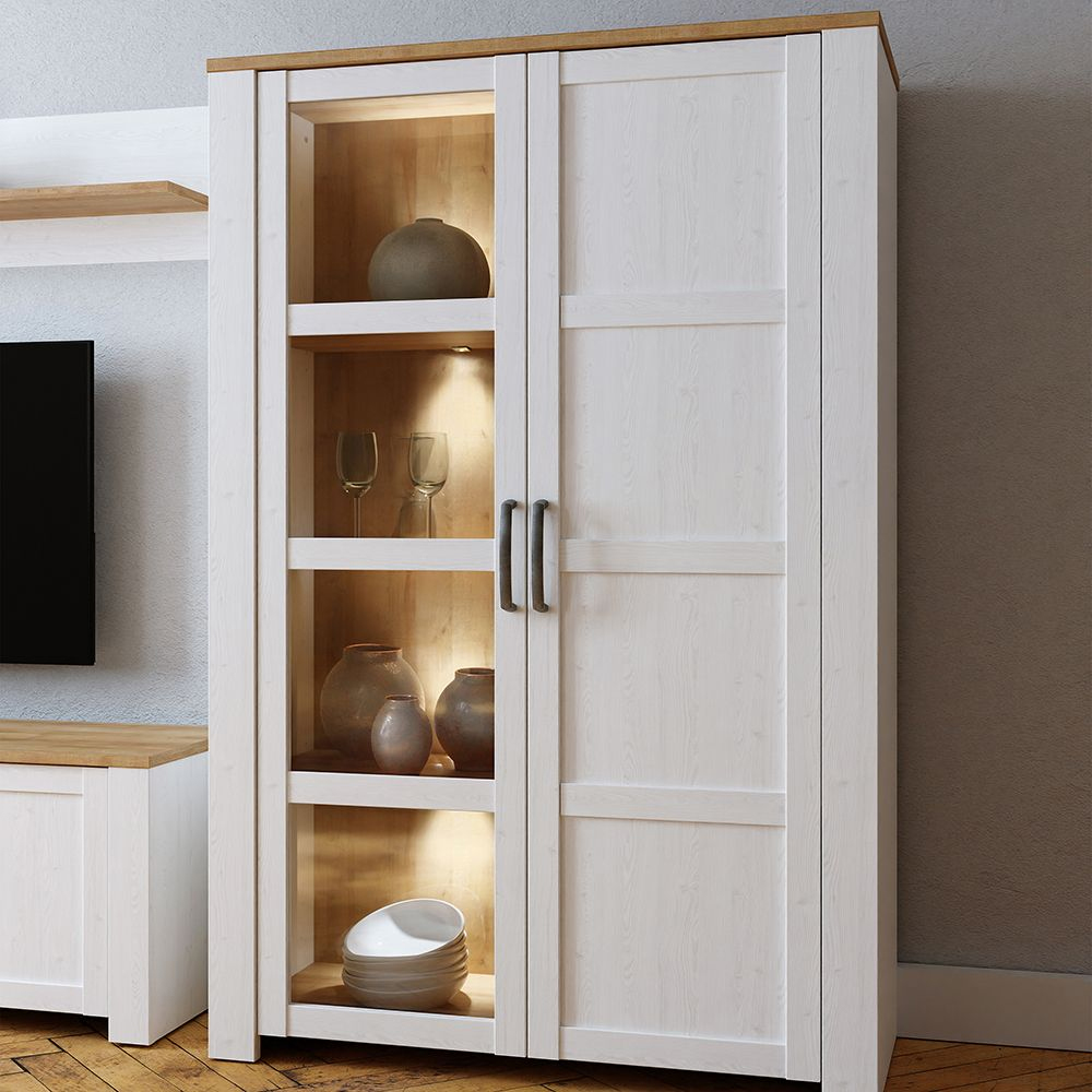 Read more about Bemidji led wooden display cabinet with 2 doors in white and oak