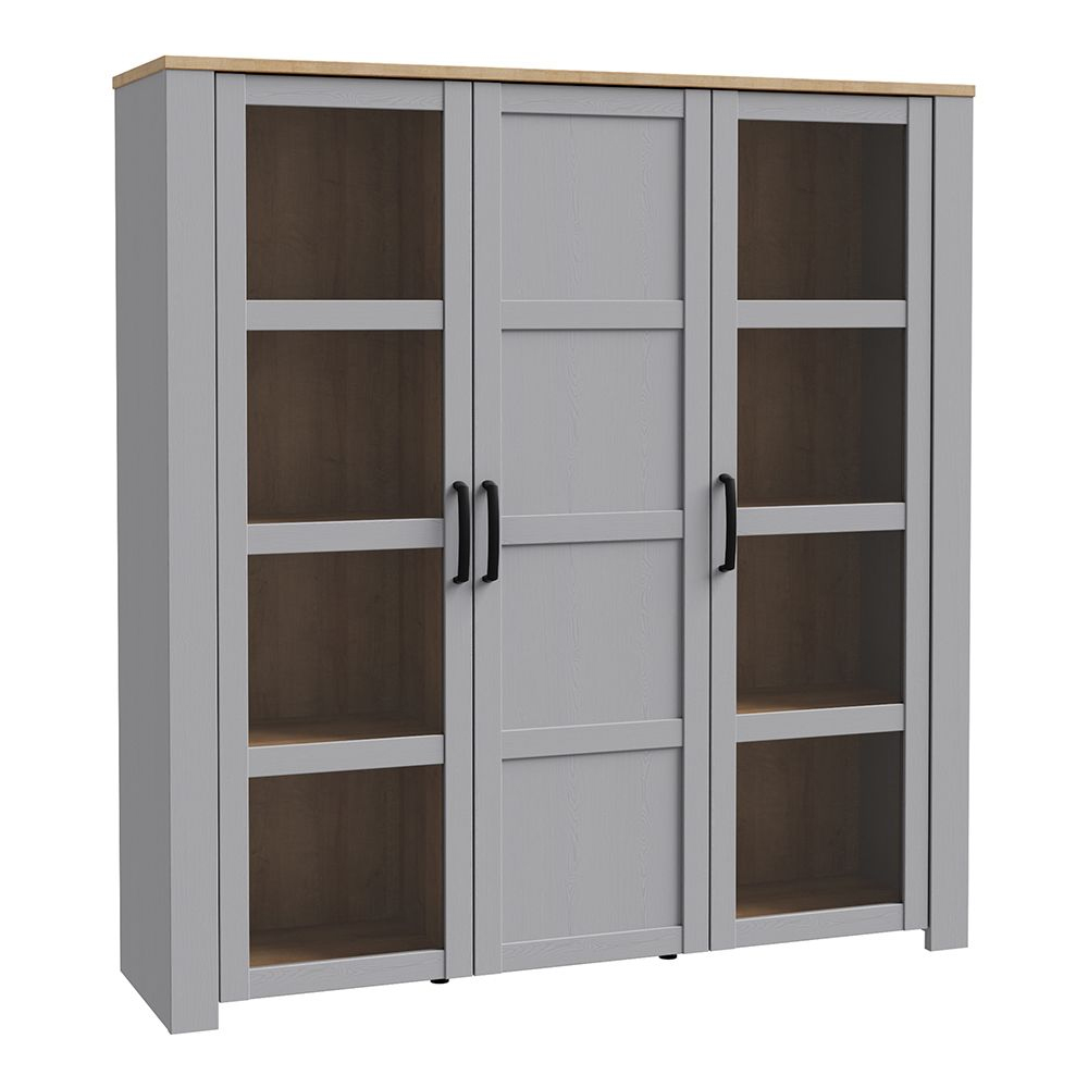 Bemidji LED Wooden Display Cabinet With 3 Doors In Grey And Oak