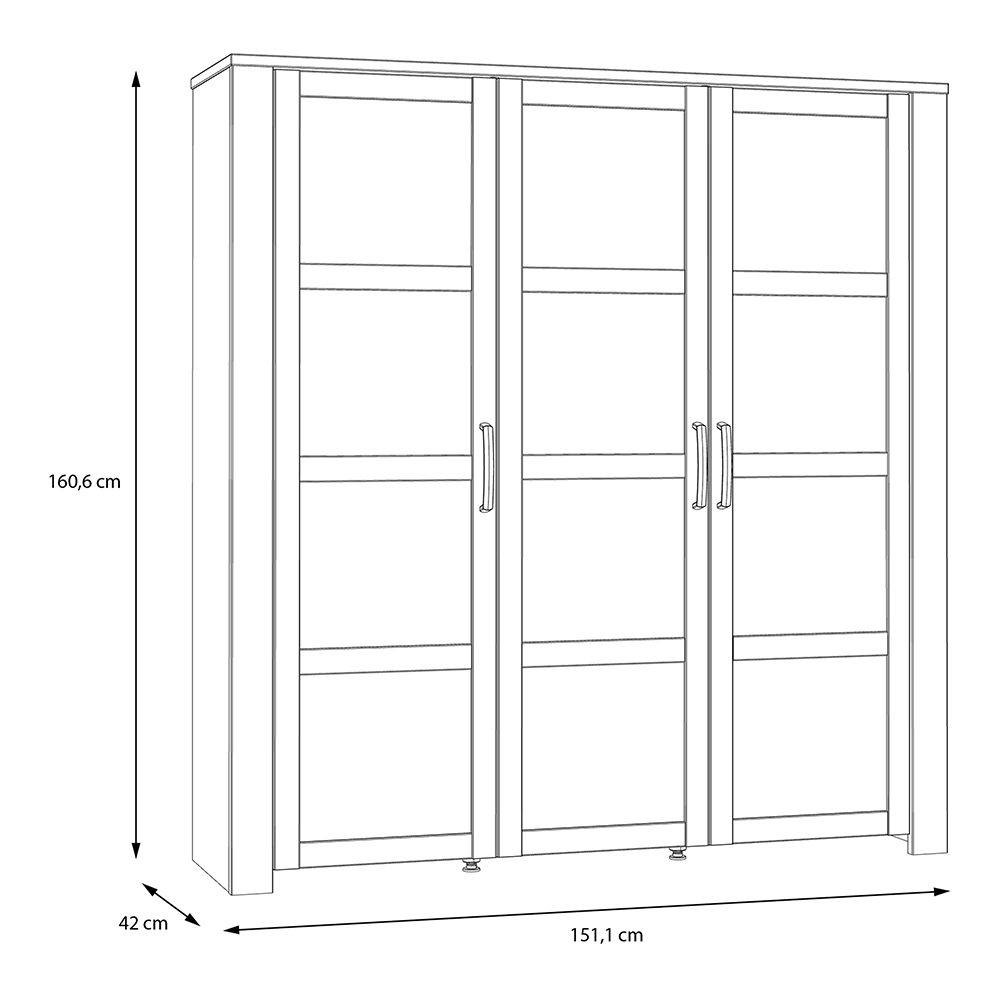 Bemidji LED Wooden Display Cabinet With 3 Doors In Grey And Oak