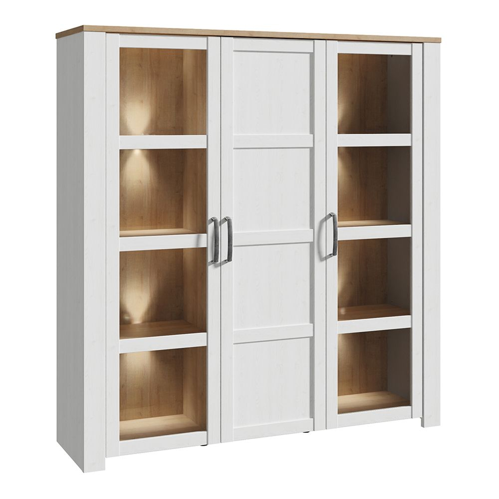 Bemidji LED Wooden Display Cabinet With 3 Doors In White And Oak