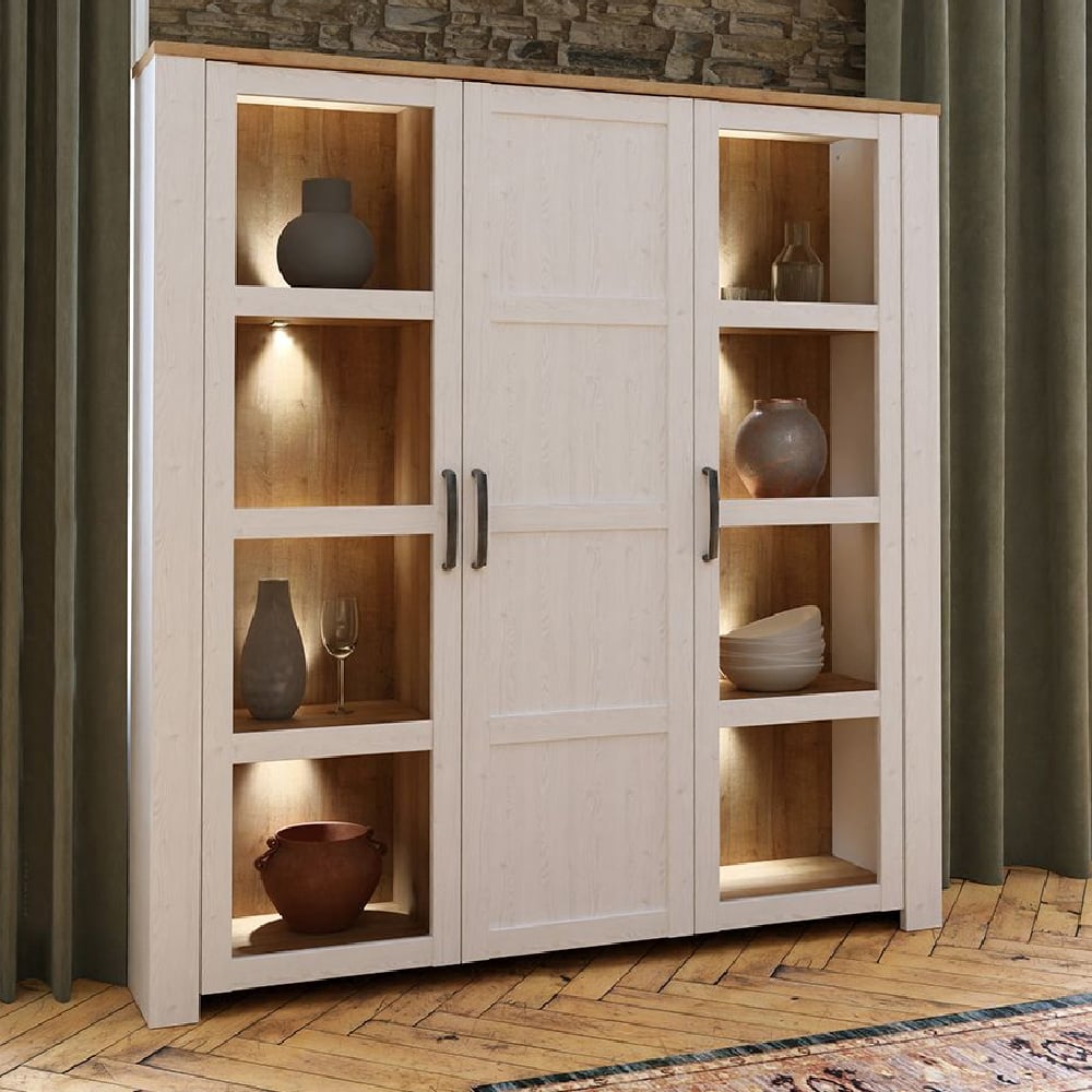 Read more about Bemidji led wooden display cabinet with 3 doors in white and oak