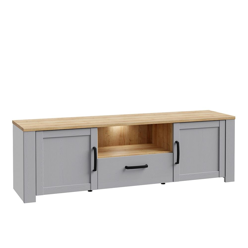 Bemidji LED Wooden TV Stand With 2 Doors In Grey And Oak