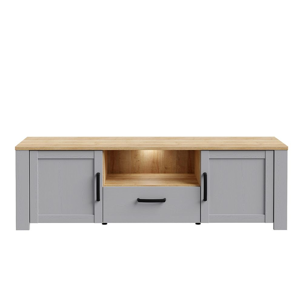 Bemidji LED Wooden TV Stand With 2 Doors In Grey And Oak
