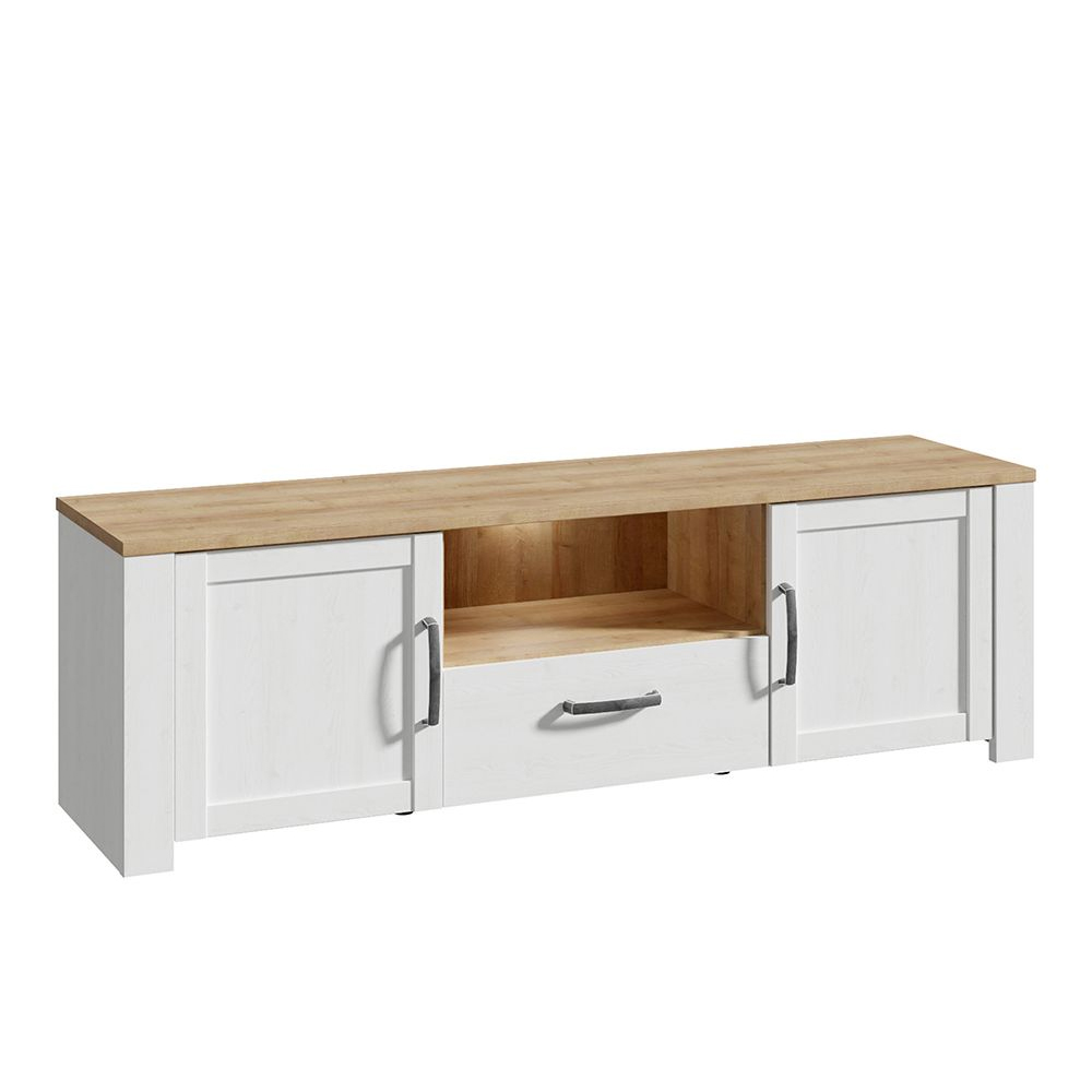 Bemidji LED Wooden TV Stand With 2 Doors In White And Oak