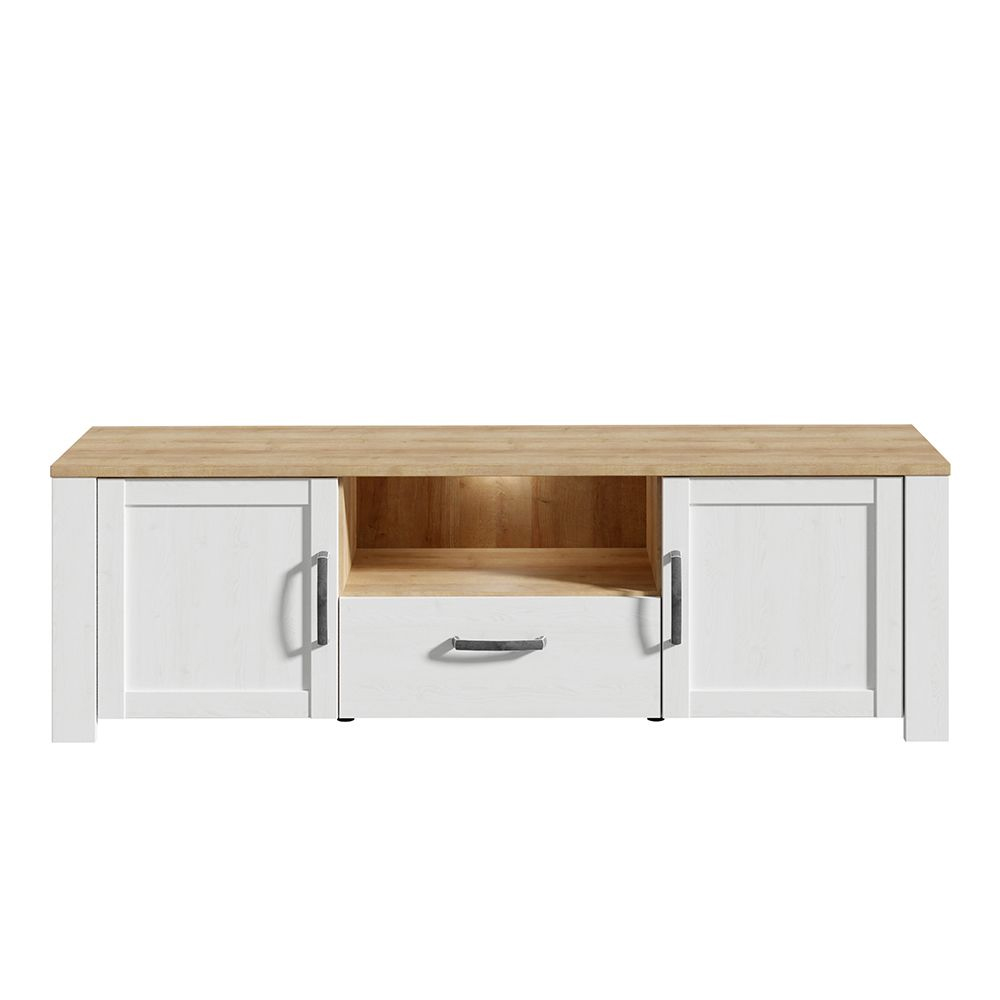 Bemidji LED Wooden TV Stand With 2 Doors In White And Oak