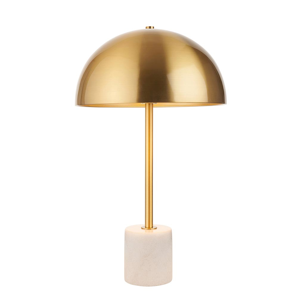 Bemidji Metal Table Lamp In Brass With White Marble Base