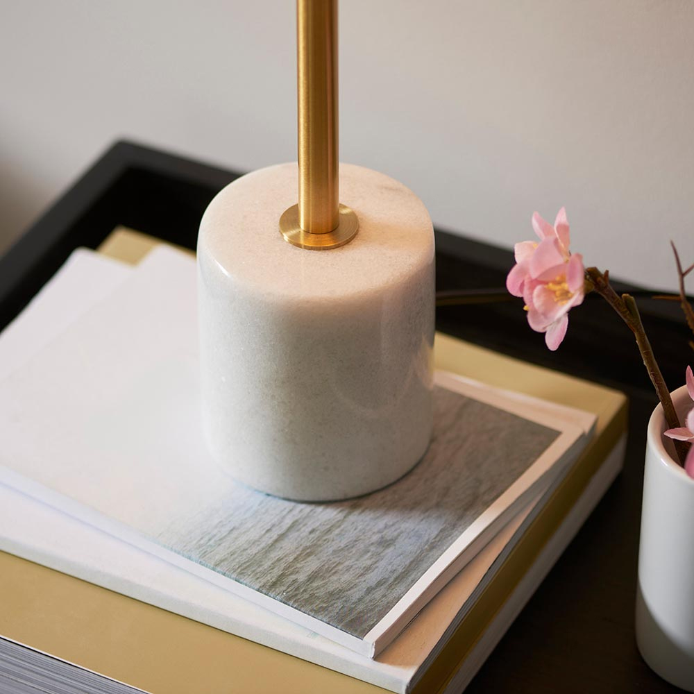 Bemidji Metal Table Lamp In Brass With White Marble Base