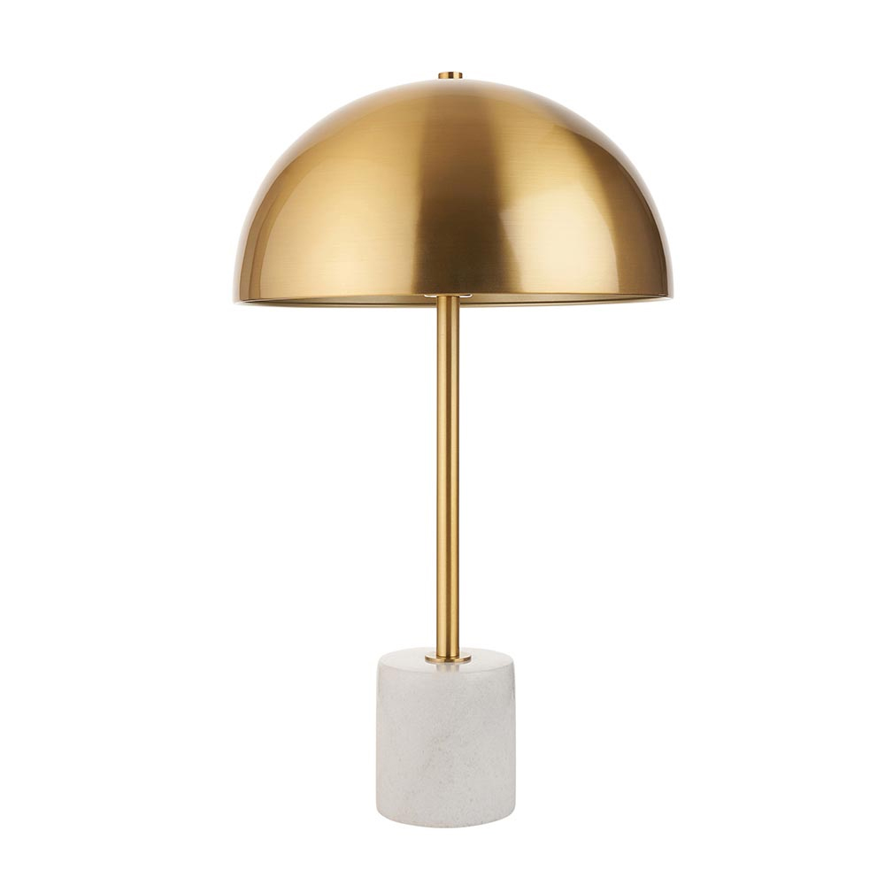 Bemidji Metal Table Lamp In Brass With White Marble Base