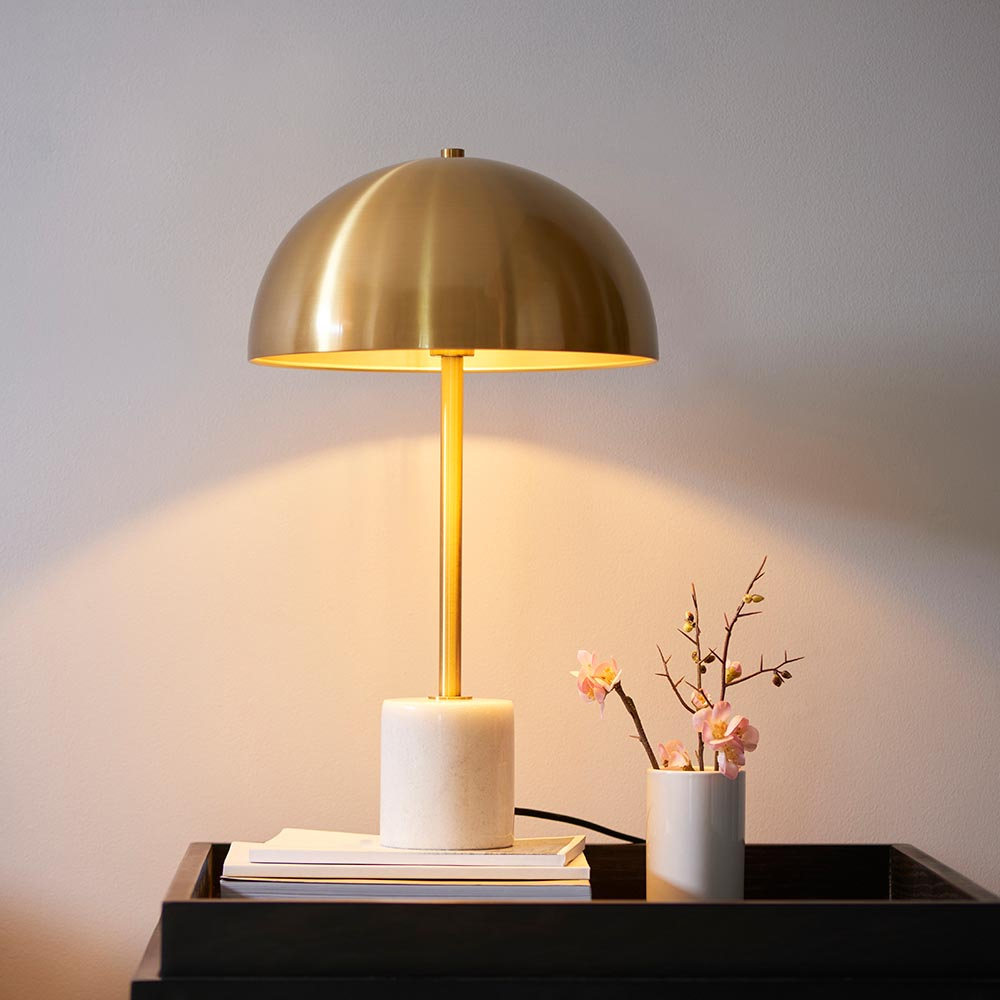 Read more about Bemidji metal table lamp in brass with white marble base