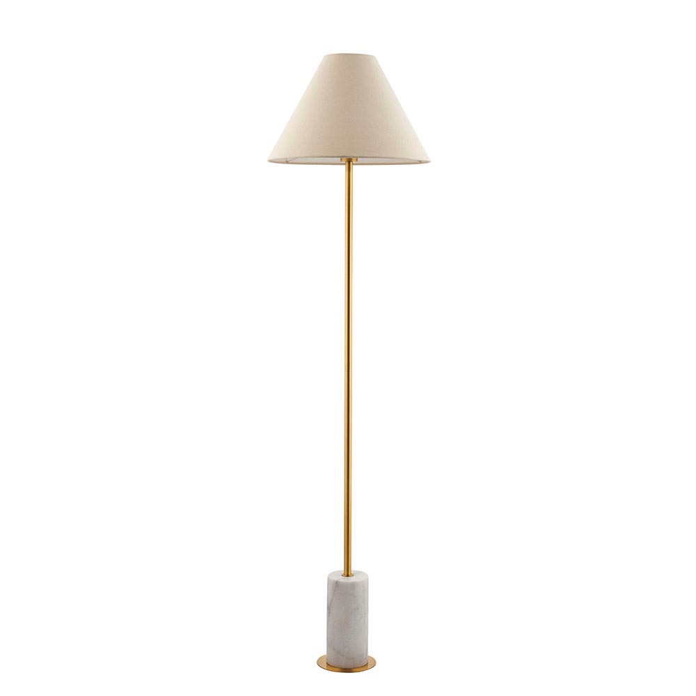Bemidji Natural Linen Fabric Shade Floor Lamp In Brass