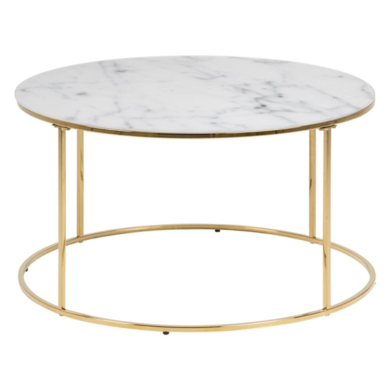 Bemidji White Marble Effect Glass Coffee Table With Gold Legs Furniture in Fashion