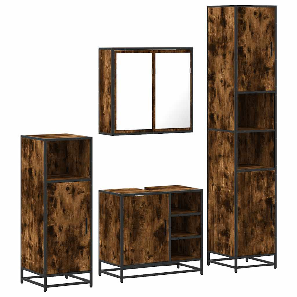 Bemidji Wooden 4 Piece Bathroom Furniture Set In Smoked Oak