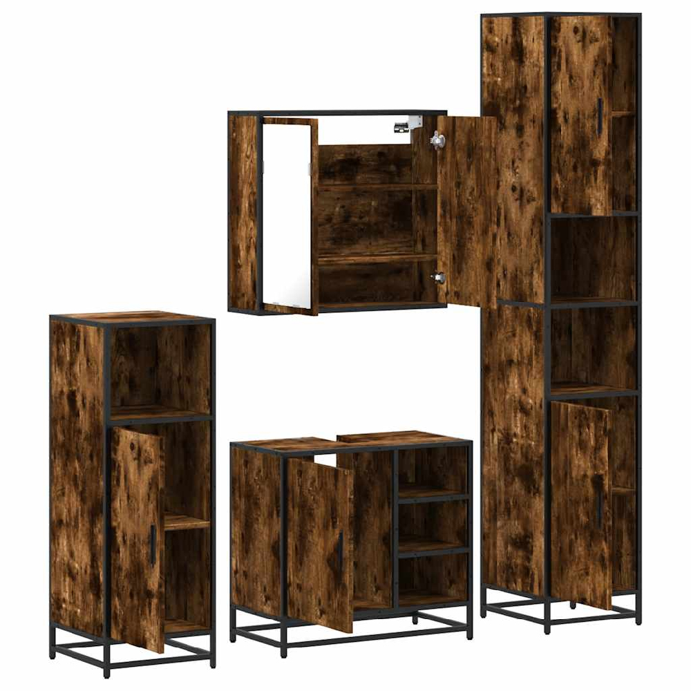 Bemidji Wooden 4 Piece Bathroom Furniture Set In Smoked Oak
