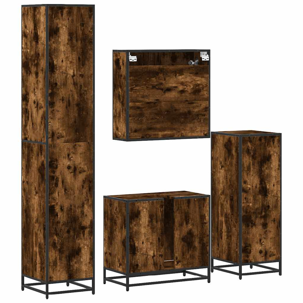 Bemidji Wooden 4 Piece Bathroom Furniture Set In Smoked Oak