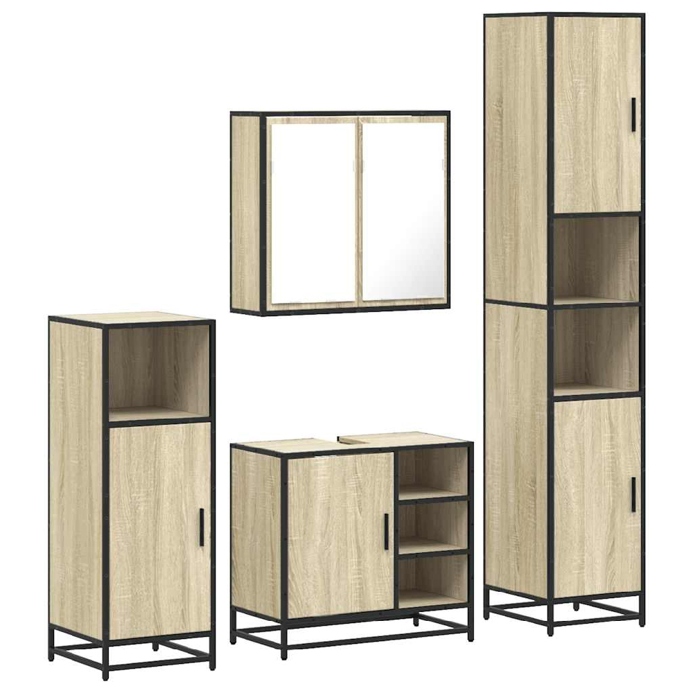 Bemidji Wooden 4 Piece Bathroom Furniture Set In Sonoma Oak