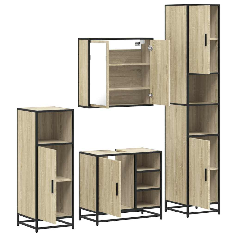 Bemidji Wooden 4 Piece Bathroom Furniture Set In Sonoma Oak
