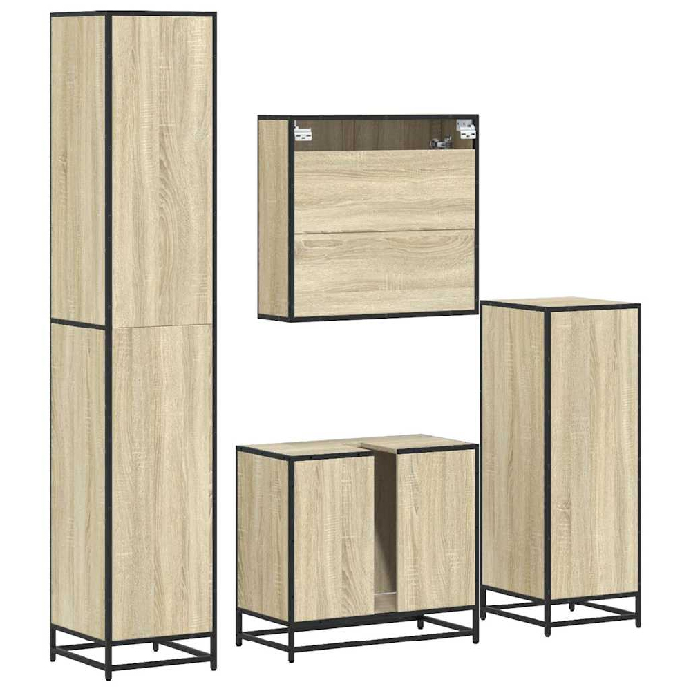 Bemidji Wooden 4 Piece Bathroom Furniture Set In Sonoma Oak