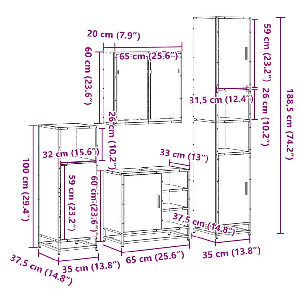 Bemidji Wooden 4 Piece Bathroom Furniture Set In Sonoma Oak