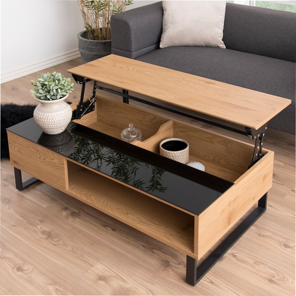 Bend Wooden Lift Up Coffee Table In Black And Oak