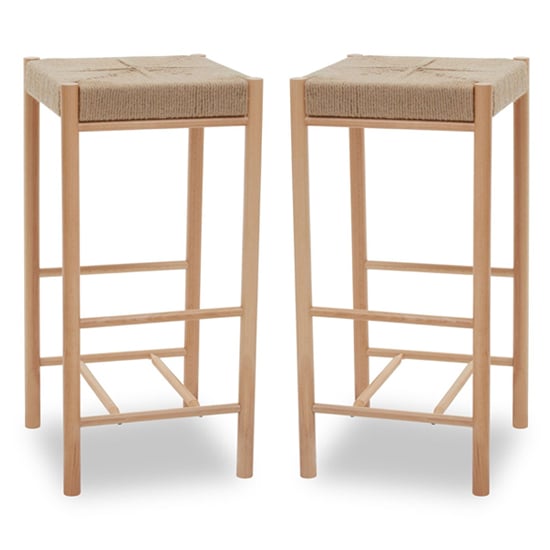 Photo of Bender natural wooden bar stools in a pair