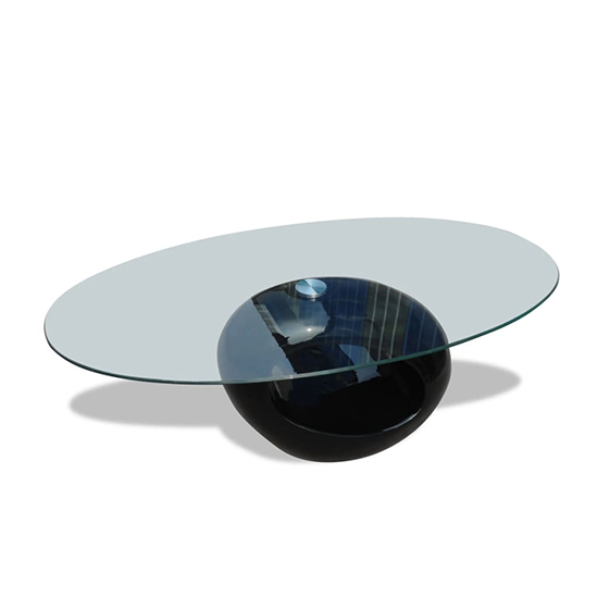 Benek Oval Glass Coffee Table With High Gloss Black Base