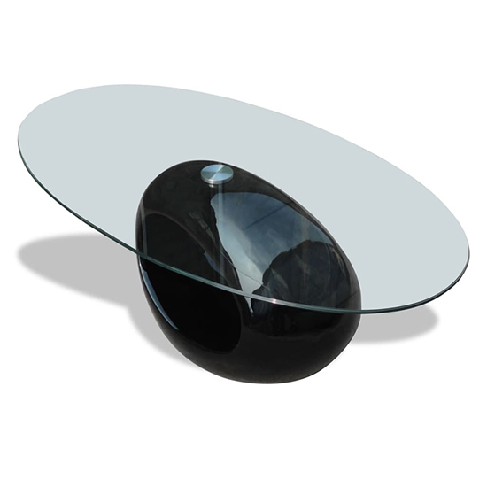 Benek Oval Glass Coffee Table With High Gloss Black Base