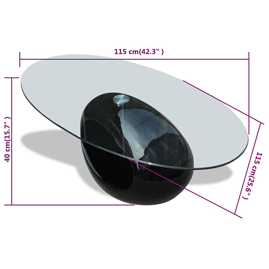 Benek Oval Glass Coffee Table With High Gloss Black Base