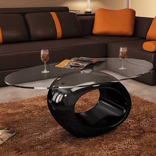 Benek Oval Glass Coffee Table With High Gloss Black Base_1
