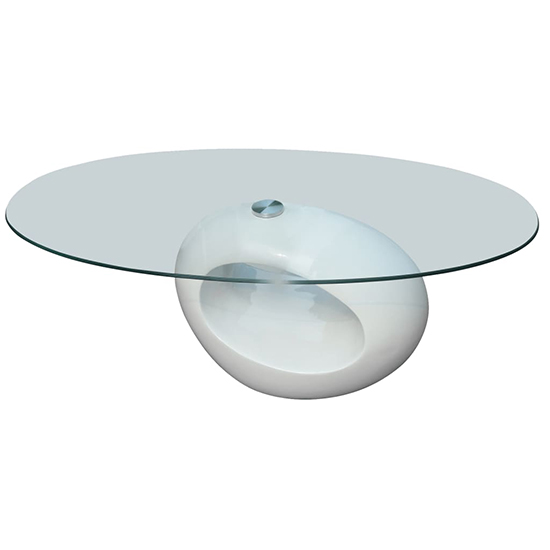 Benek Oval Glass Coffee Table With High Gloss White Base
