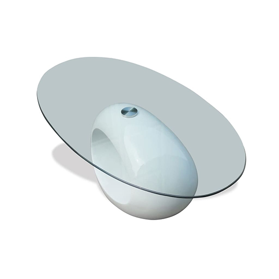 Benek Oval Glass Coffee Table With High Gloss White Base