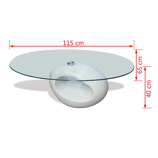 Benek Oval Glass Coffee Table With High Gloss White Base