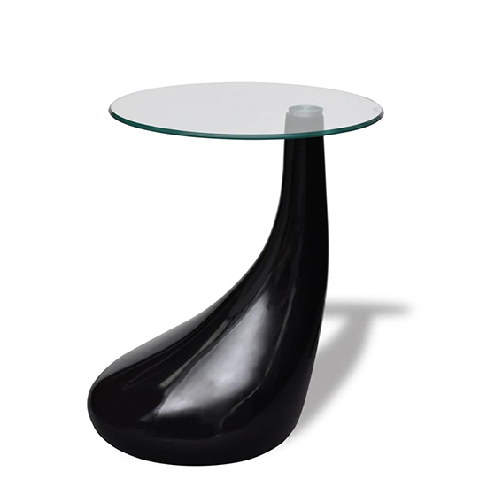 Benek Round Glass Coffee Table With High Gloss Black Base