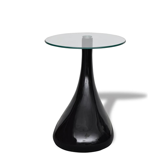 Benek Round Glass Coffee Table With High Gloss Black Base