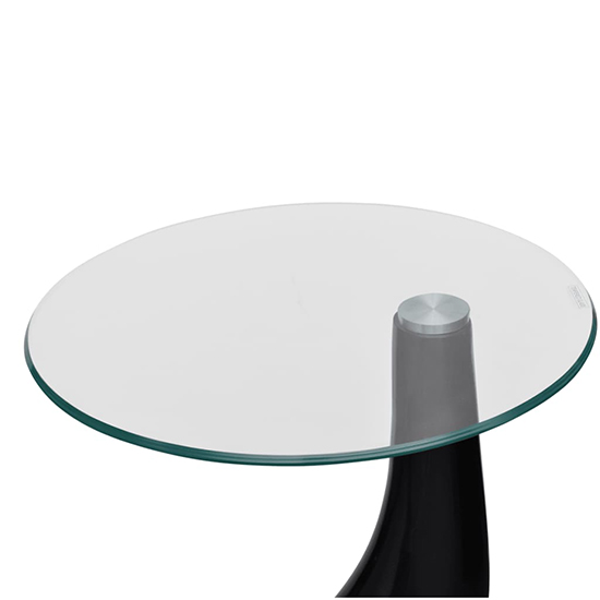 Benek Round Glass Coffee Table With High Gloss Black Base