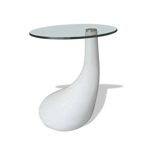 Benek Round Glass Coffee Table With High Gloss White Base