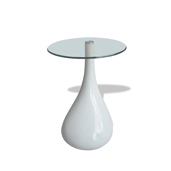 Benek Round Glass Coffee Table With High Gloss White Base