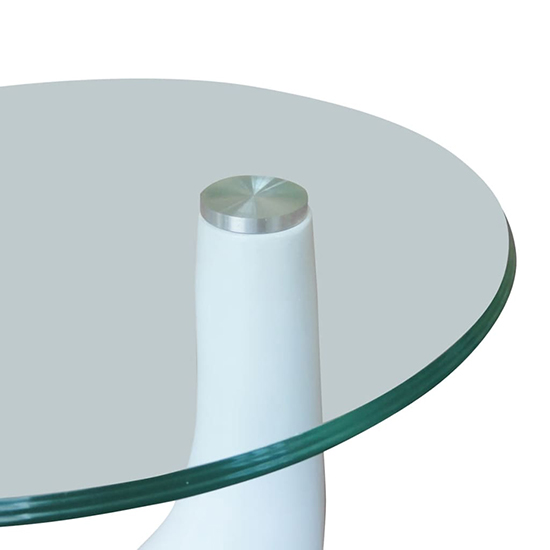 Benek Round Glass Coffee Table With High Gloss White Base