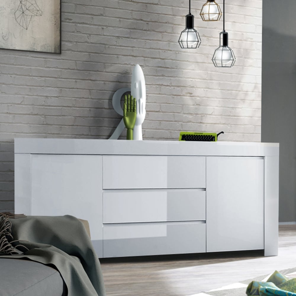 Read more about Benetti high gloss sideboard with 2 doors 3 drawers in white