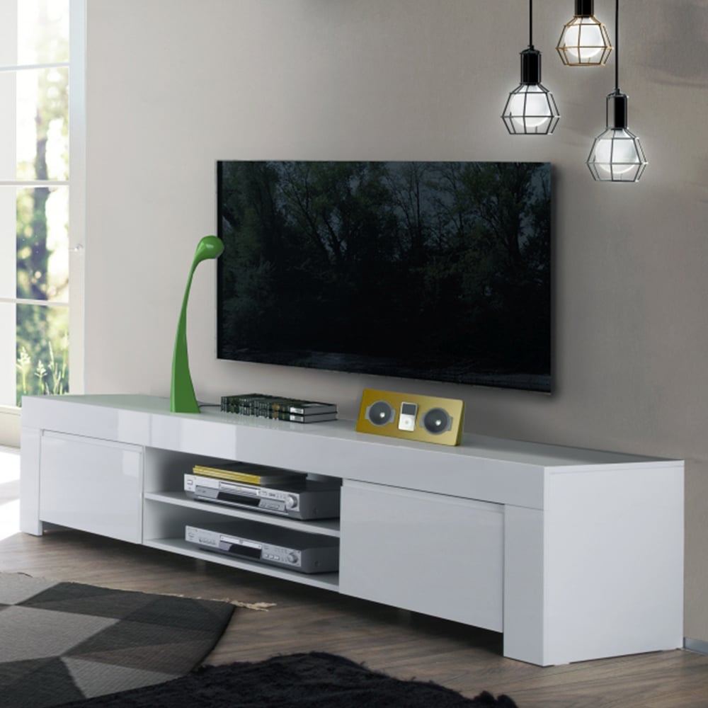 Read more about Benetti high gloss tv stand with 2 doors in white