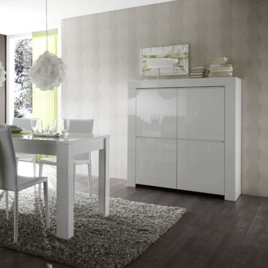 Product photograph of Benetti Modern Highboard In White High Gloss With 4 Doors from Furniture in Fashion