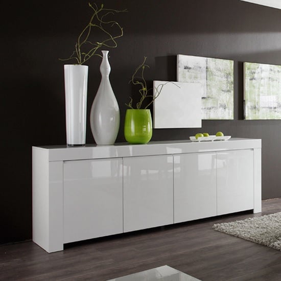 Sideboard Wide In White High Gloss With 4 Doors Furniture in