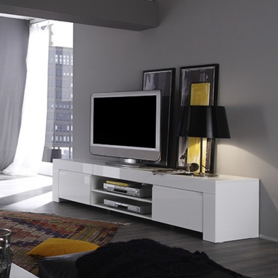 Read more about Benetti modern tv stand wide in white high gloss with 2 doors