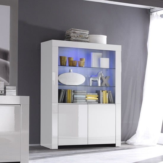 Benetti Display Cabinet Wide In White High Gloss With 4 Doors