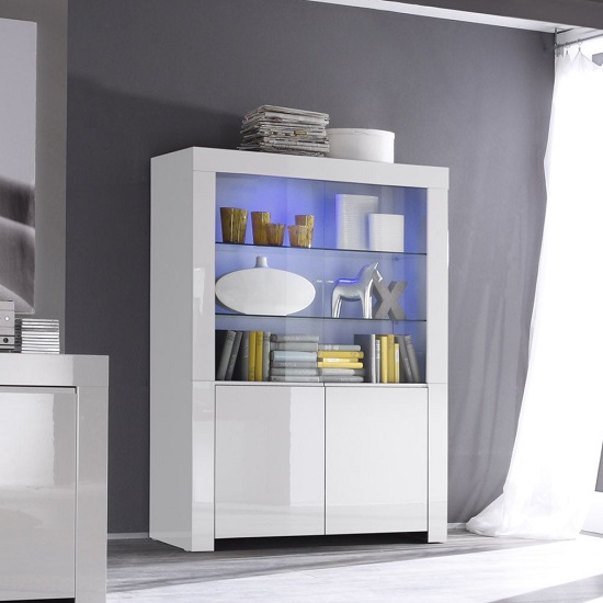 Product photograph of Benetti Display Cabinet Wide In White High Gloss With 4 Doors from Furniture in Fashion