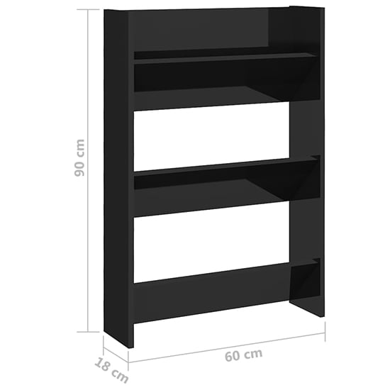 Benicia Wall High Gloss Shoe Cabinet With 3 Shelves In Black_4