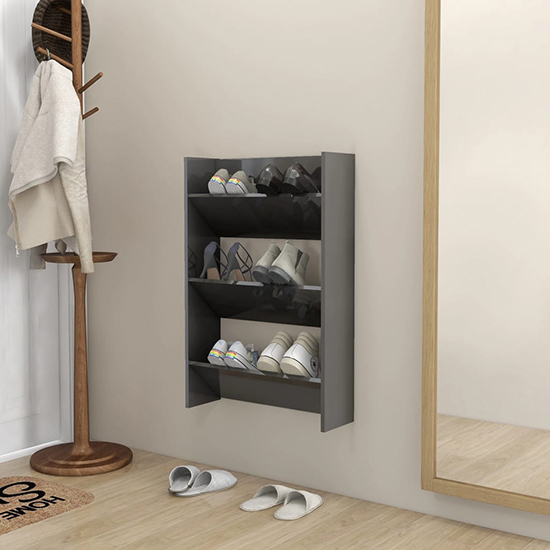 Read more about Benicia wall high gloss shoe cabinet with 3 shelves in grey