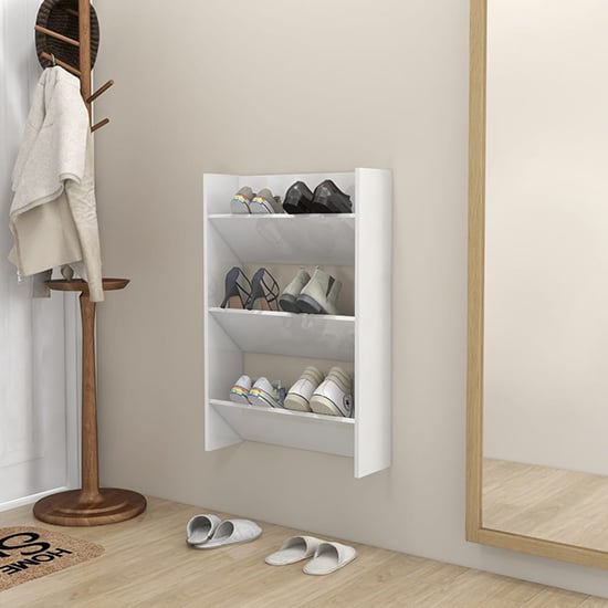 Benicia Wall High Gloss Shoe Cabinet With 3 Shelves In White_1